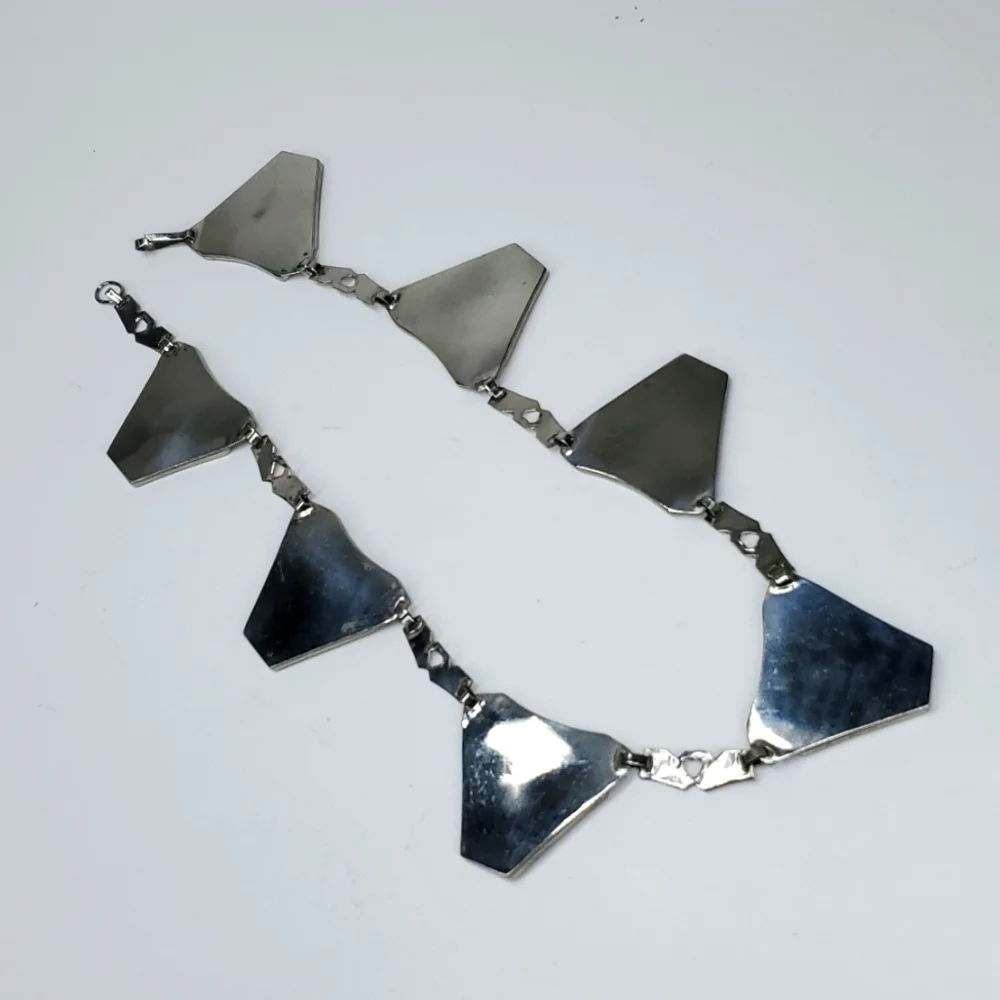 Vintage 70s Abalone Shell Silver Choker Necklace